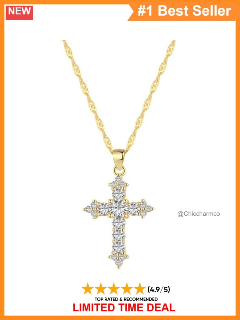 14K Gold Plated Silver Cross Necklace 5A Cubic Zirconia Pendant Choker